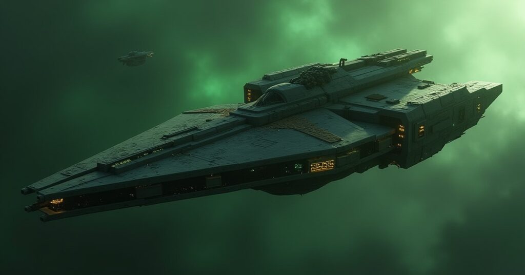 A starship confronting an assimilated Romulan warbird above a colony world in Star Trek Fleet Command