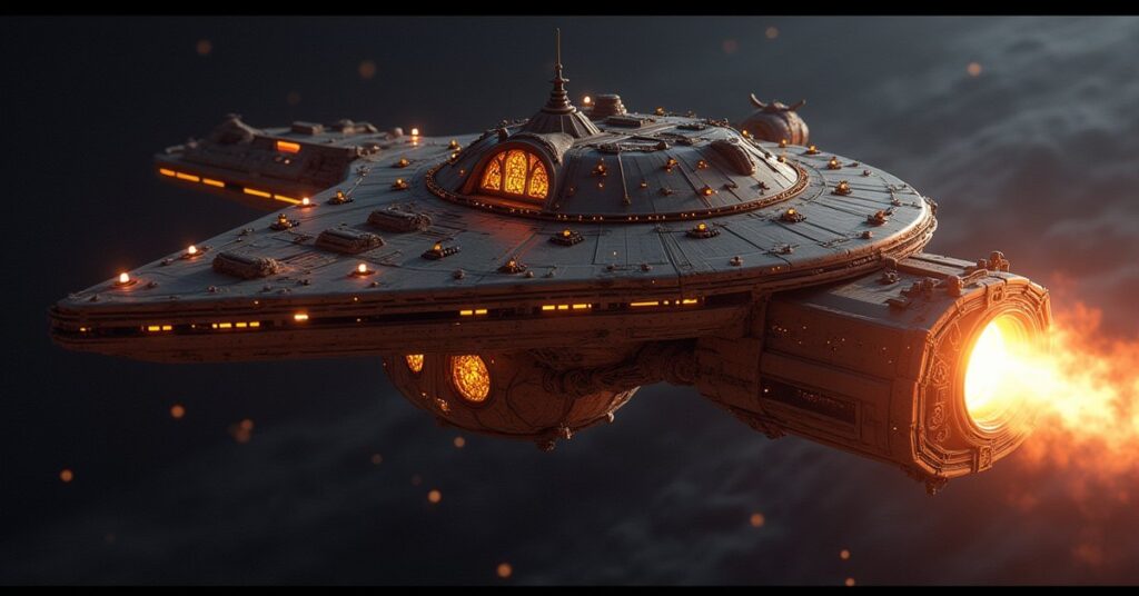 A Klingon restaurant ship firing on a starship in Star Trek Fleet Command