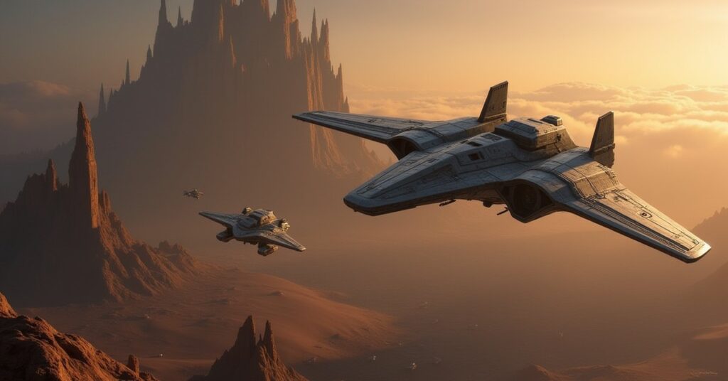 A Klingon warship hunting a small Federation ship above a rugged colony world in Star Trek Fleet Command