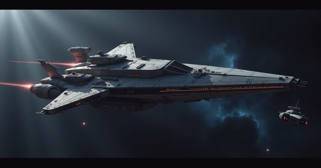 A starship racing to rescue a damaged vessel from a hostile warship in Star Trek Fleet Command