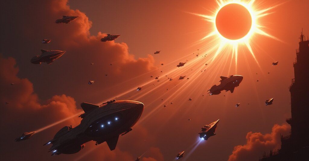 Starships attacking a fortified exchange station as guard ships swarm out in Star Trek Fleet Command