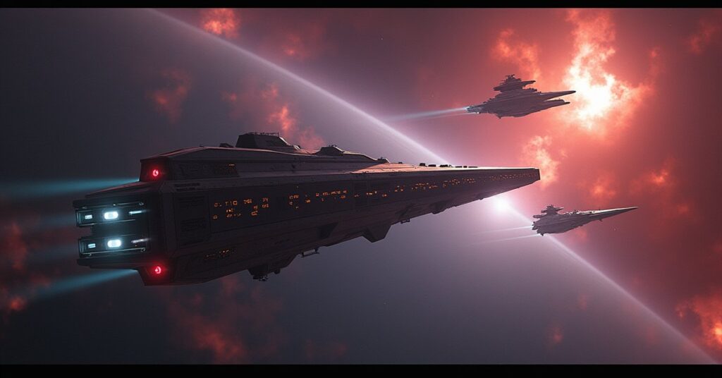 A Federation starship defending a planet as Suliban ships dive toward it in Star Trek Fleet Command