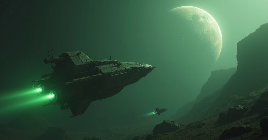 A mining ship helping a stranded Romulan shuttle in Star Trek Fleet Command