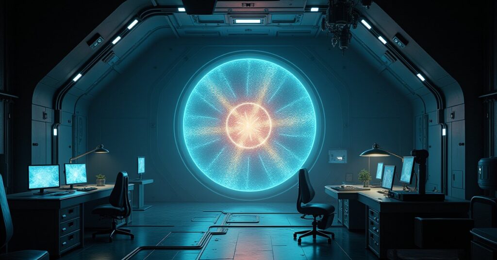 A glowing AI core in a station research bay in Star Trek Fleet Command
