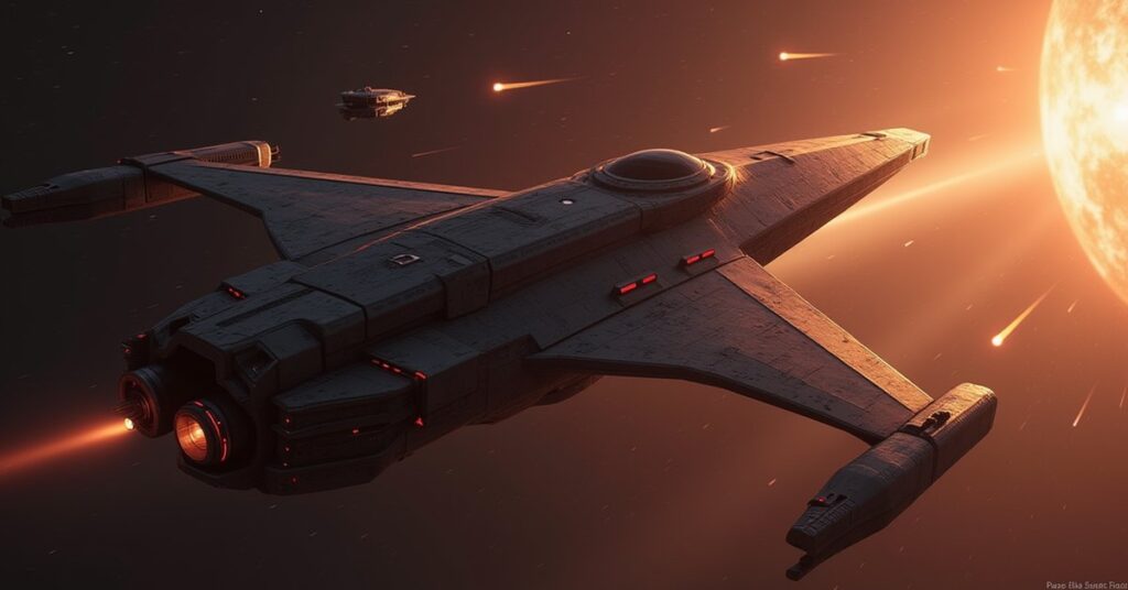 A Klingon ship attacking two Starfleet vessels in Star Trek Fleet Command