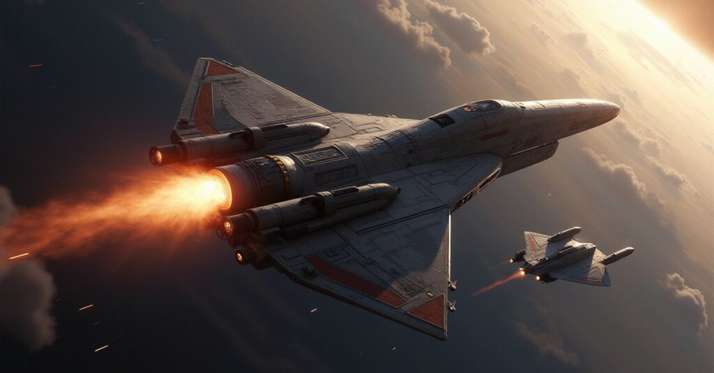 A Romulan warbird disabling a mercenary interceptor near a looted convoy in Star Trek Fleet Command