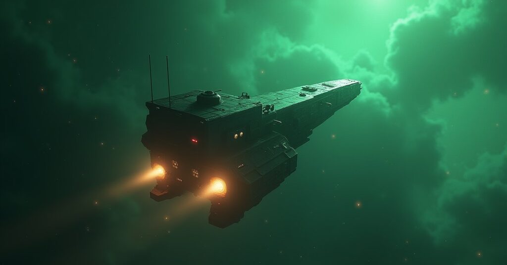 A starship attacking an Orion prison ship above a green planet in Star Trek Fleet Command