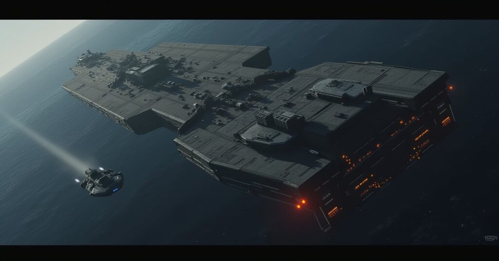 A captured Starfleet cruiser approaching a Federation starbase under scan in Star Trek Fleet Command