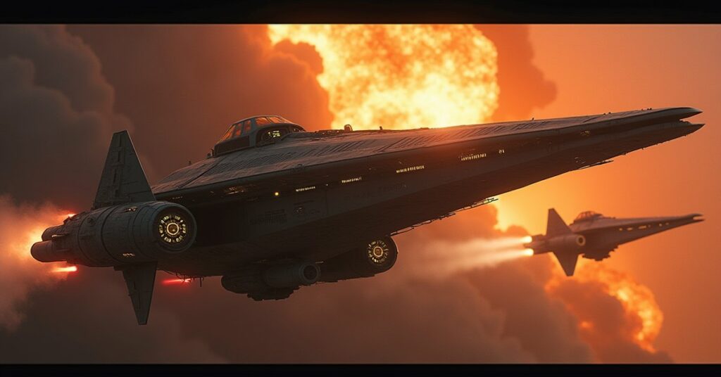 A Klingon ship and an independent starship attack Romulan vessels in Star Trek Fleet Command