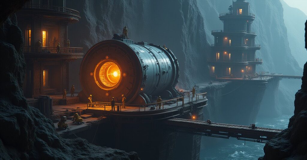 Engineers building a glowing generator module on a new space station in Star Trek Fleet Command