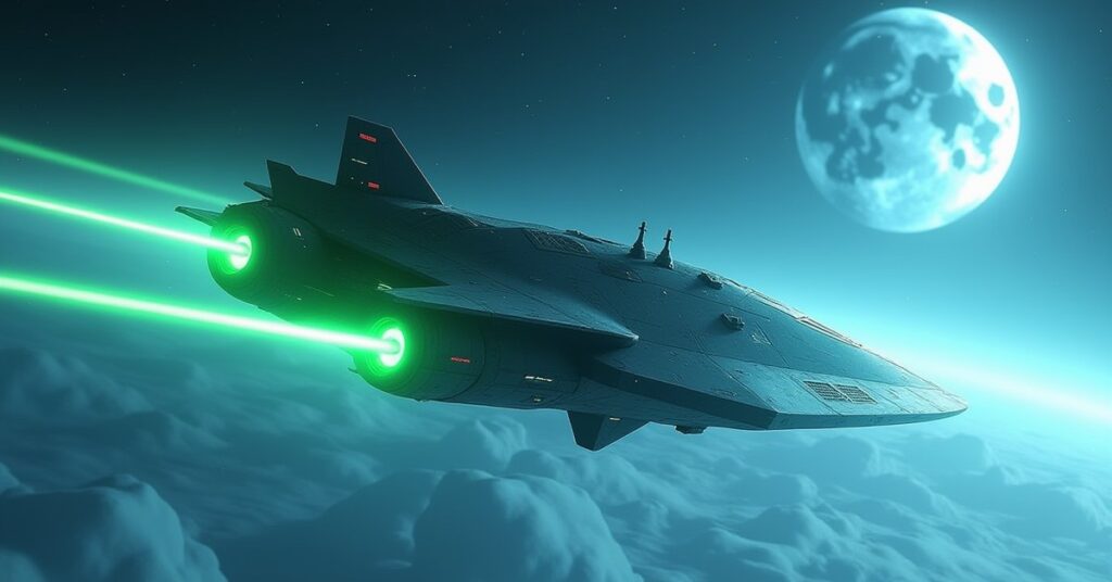 A Romulan assassin ship ambushing a starship near an ice moon in Star Trek Fleet Command