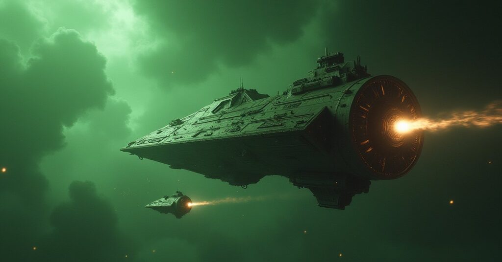 A small starship attacking an Orion slave ship in Star Trek Fleet Command