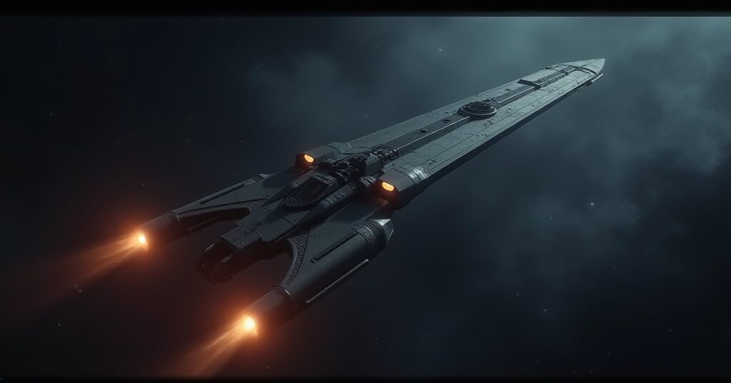 A Romulan warbird cornering a rogue agent's ship in a dark nebula in Star Trek Fleet Command