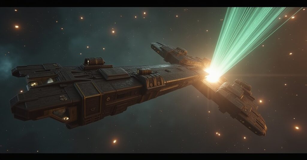 A starship backing a small Romulan ship against a thieves' ringleader in Star Trek Fleet Command