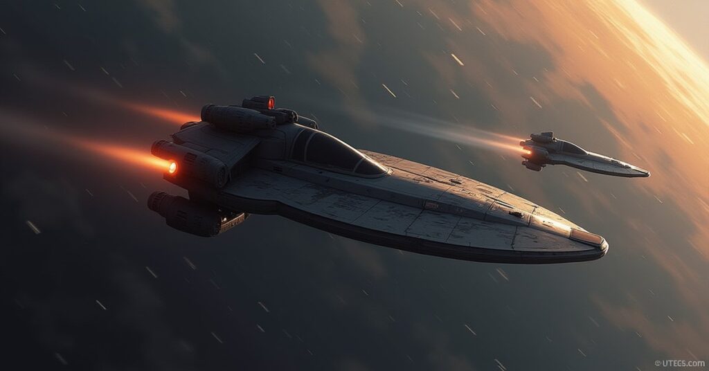 A Romulan warbird escorting a shuttle as a Starfleet ship intercepts in Star Trek Fleet Command