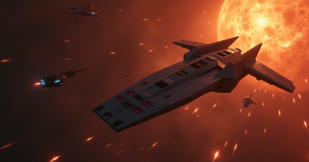 Reman warships attacking Starfleet ships above a planet as the Enterprise arrives in Star Trek Fleet Command