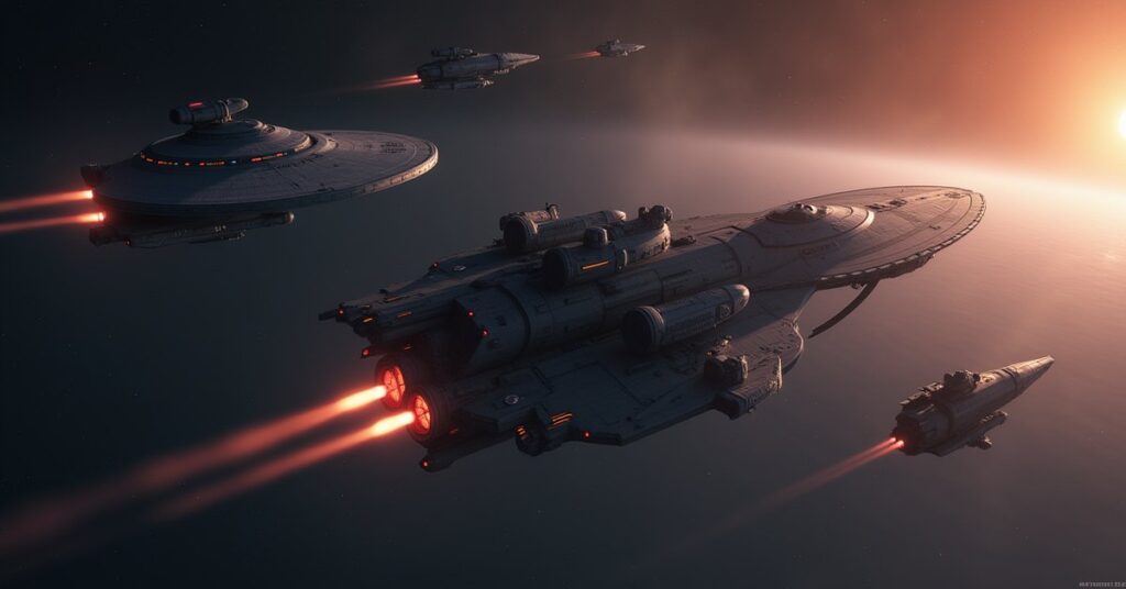 A Starfleet ship confronting a hostile vessel to rescue a kidnapped ensign in Star Trek Fleet Command
