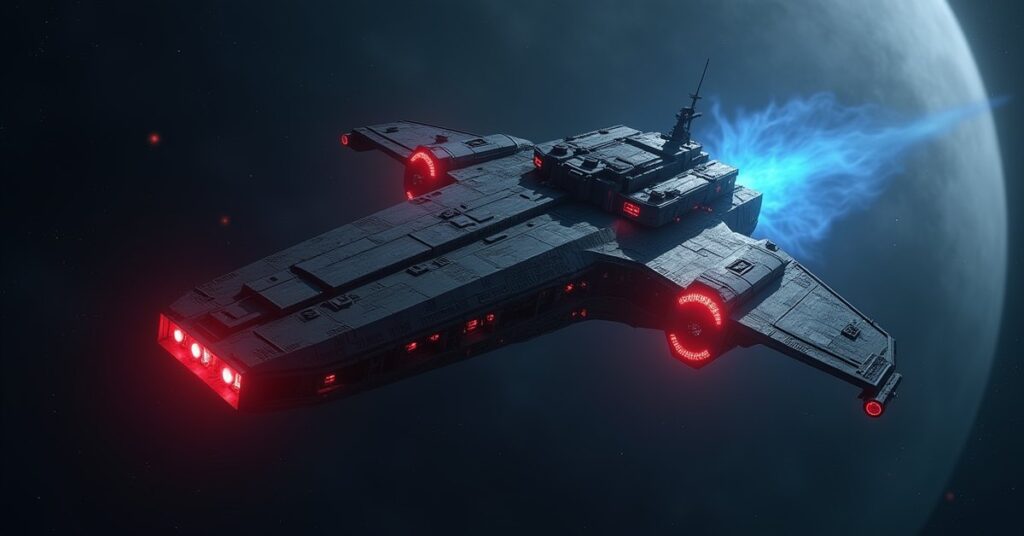 An augmented warship attacking a starbase under red alert in Star Trek Fleet Command