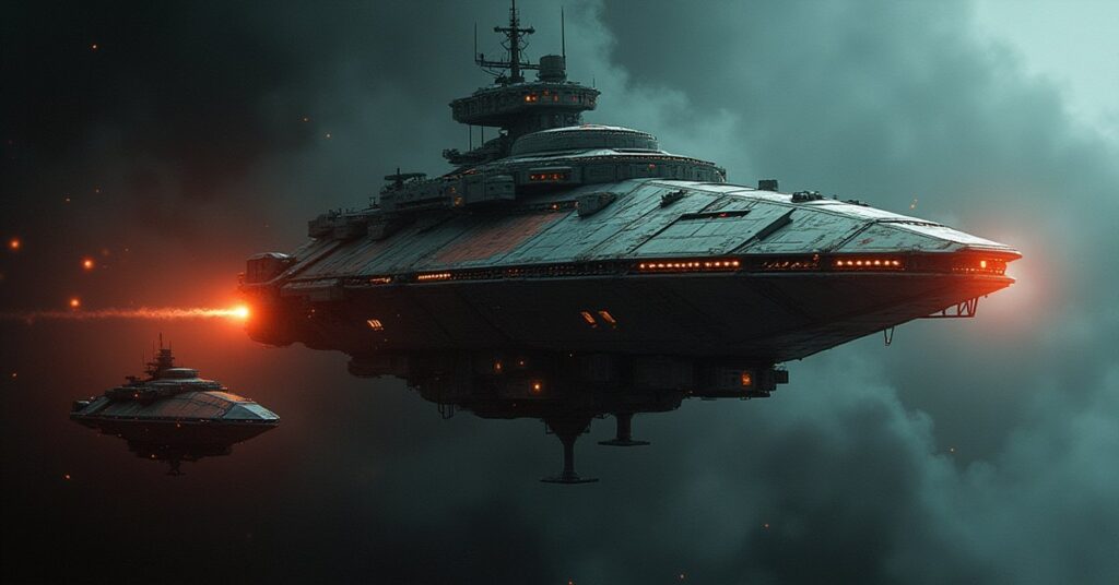 A starship confronting a gang warship in a lawless system in Star Trek Fleet Command