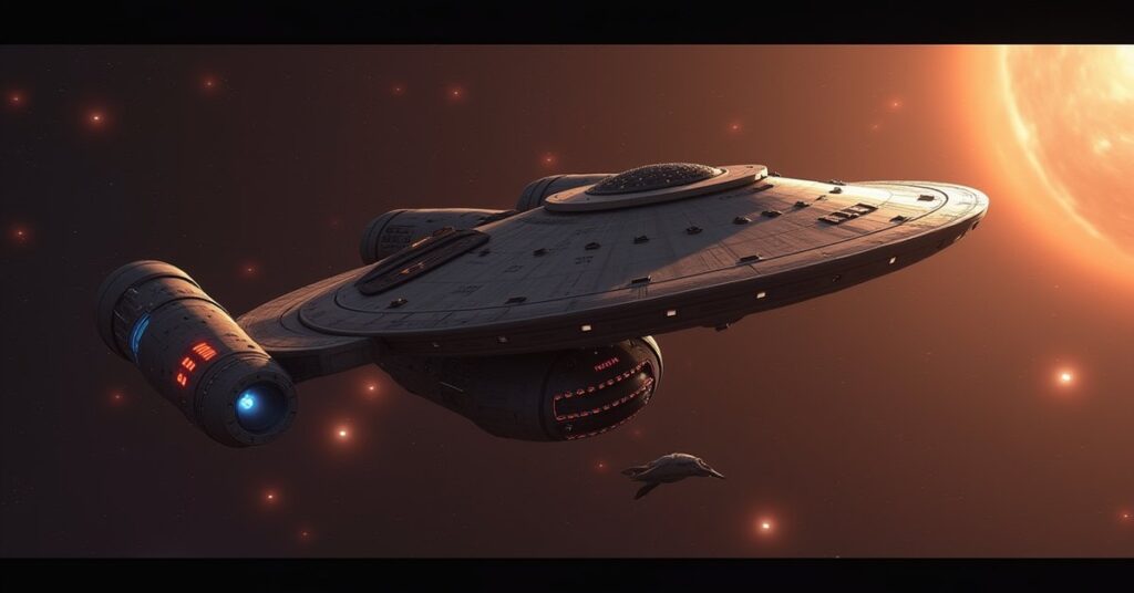 An escort ship turns to face a rogue Klingon warship tailing it in Star Trek Fleet Command