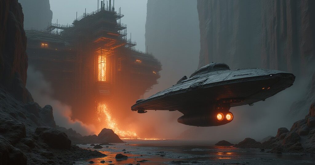 A starbase under construction with a Klingon warship waiting nearby in Star Trek Fleet Command
