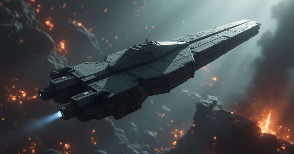 A starship between an Andorian convoy and a Vulcan mining colony as an Orion ship lurks in Star Trek Fleet Command