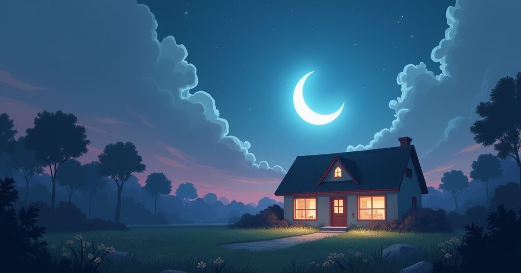 A calm care facility on a garden world beneath a faint glowing tear in the sky