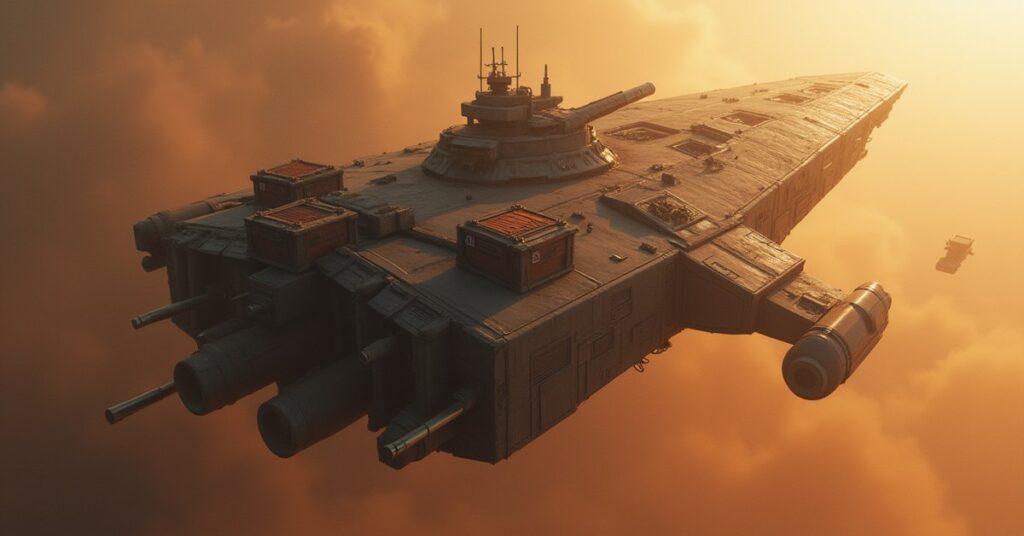 A starship facing a double-crossing buyer ship in a dusty trading system in Star Trek Fleet Command