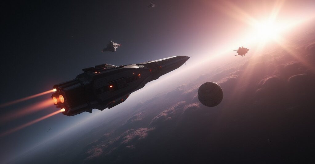 A small freighter entering orbit over a planet with hidden cargo in Star Trek Fleet Command