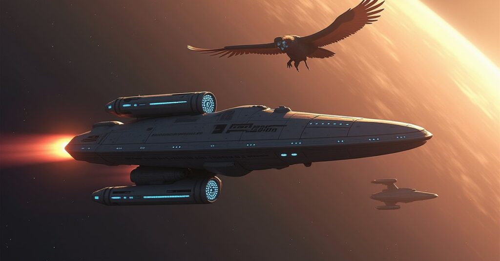 A Klingon ship beams a cadet off a damaged Starfleet training vessel in Star Trek Fleet Command