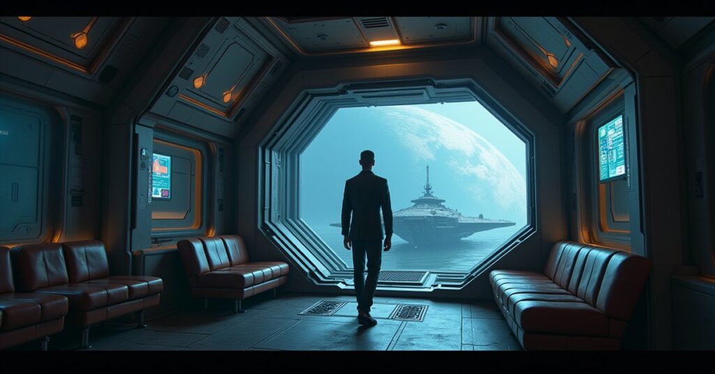 A new officer arriving on the bridge of a small starship at a space station in Star Trek Fleet Command
