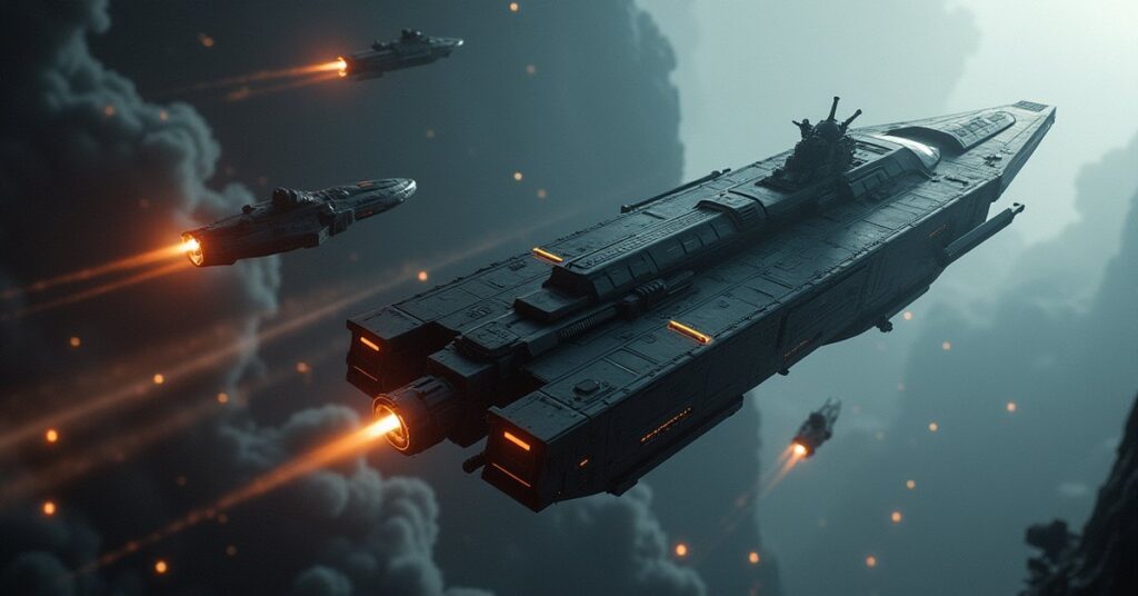 A starship defending a research lab from mercenary ships in Star Trek Fleet Command