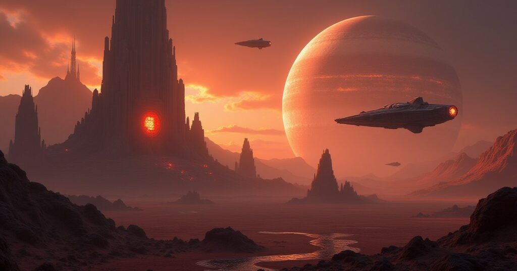 A Nausicaan warship approaching a Klingon colony world in Star Trek Fleet Command