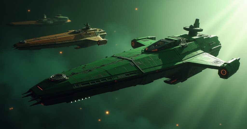 An Orion ship cornered near a colony world by two starships in Star Trek Fleet Command