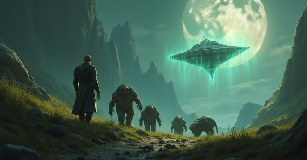A Klingon scientist sampling small alien creatures near a Progenitor cache in Star Trek Fleet Command
