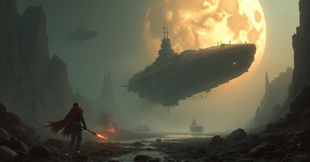 A starship searching Nausicaan wreckage as Kreele raiders approach in Star Trek Fleet Command