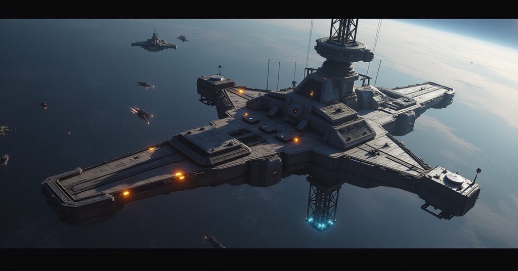 A space station command tower lit up as drones finish a major upgrade in Star Trek Fleet Command