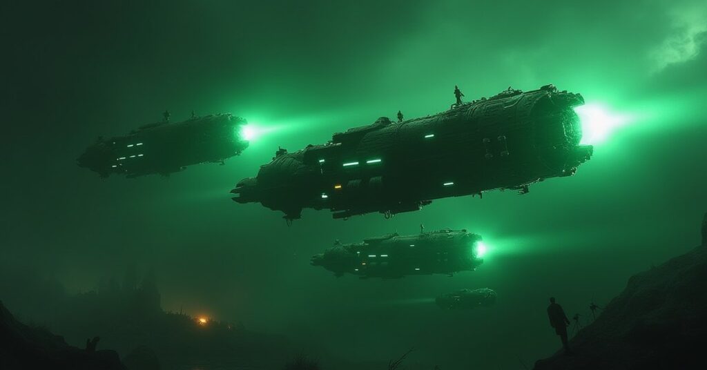 Assimilated warships covered in Borg machinery closing on a starship in Star Trek Fleet Command