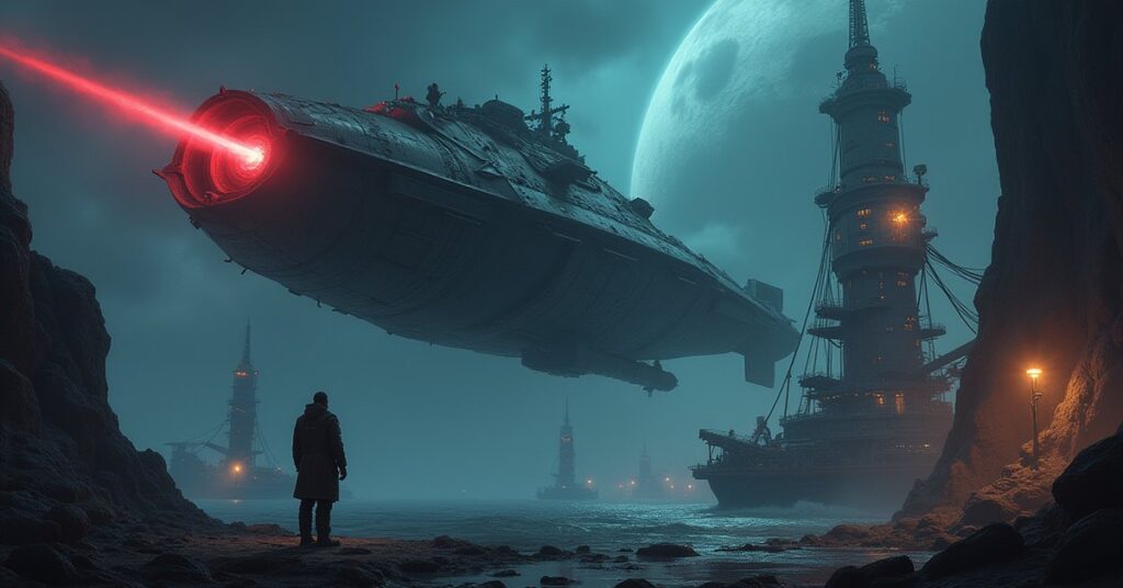 A debt collector's gunship looming over a trader's vessel in Star Trek Fleet Command