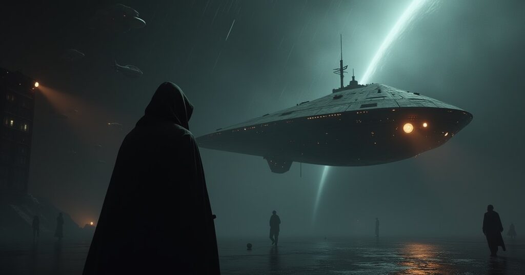 A shuttle meeting a starship in the shadow of a neutral station in Star Trek Fleet Command