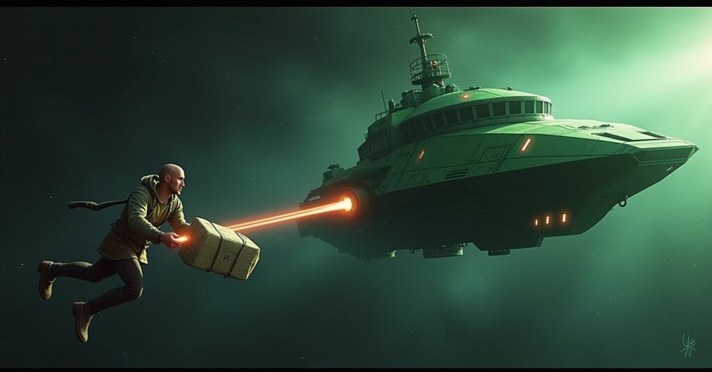 A freighter handing a package to a starship as an Orion ship moves in in Star Trek Fleet Command