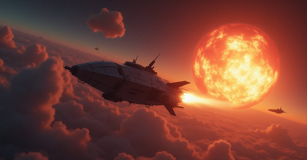 The Stella fleeing an orbital casino explosion in Star Trek Fleet Command