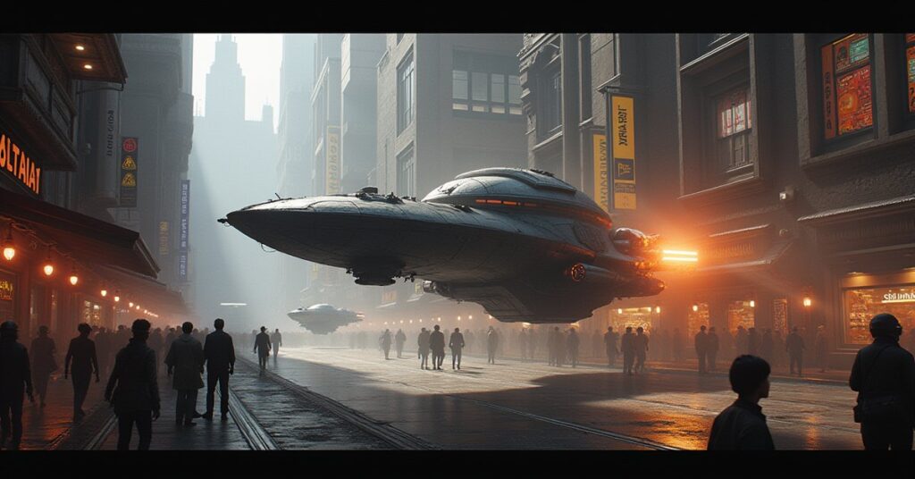 A small starship driving off raiders near a market station in Star Trek Fleet Command