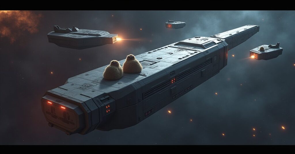 Deep Space Station K-7 under Gorn attack as tribbles drift nearby and a Klingon ship decloaks