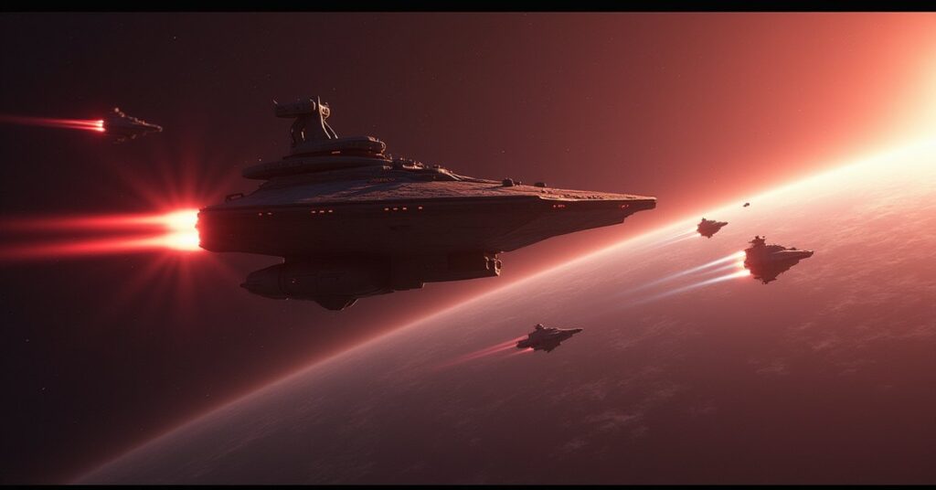 A starship beaming a prisoner aboard as cartel warships close in on a frontier station in Star Trek Fleet Command