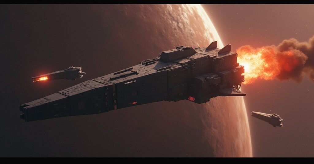 A disguised raider bombarding a deep space relay station in Star Trek Fleet Command