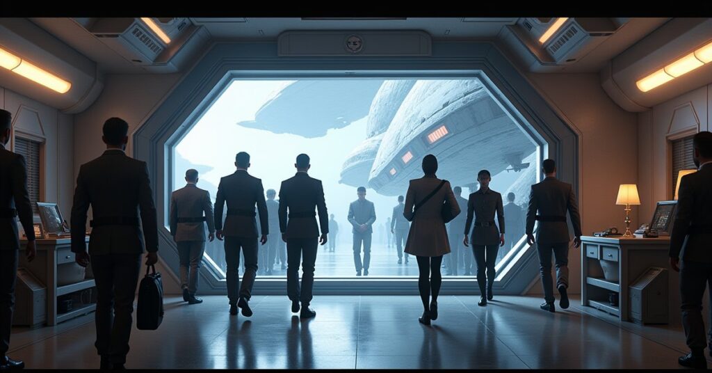 Cadets entering a newly expanded academy wing on a space station in Star Trek Fleet Command