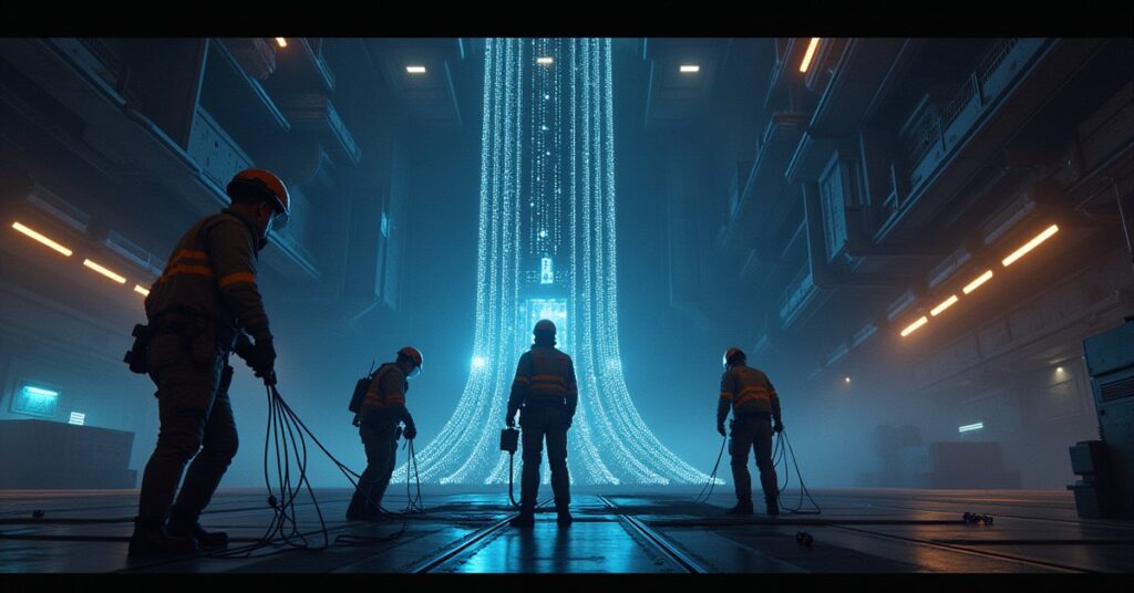 A space station command core being rebuilt with glowing data conduits in Star Trek Fleet Command