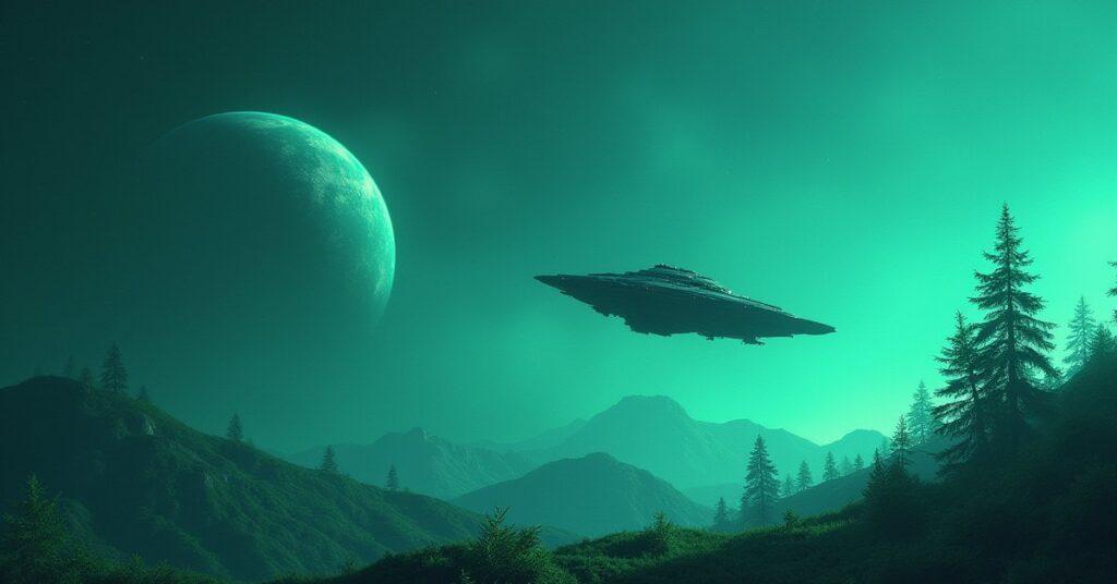 A small starship scouting a blue-green planet as a new home for a station in Star Trek Fleet Command