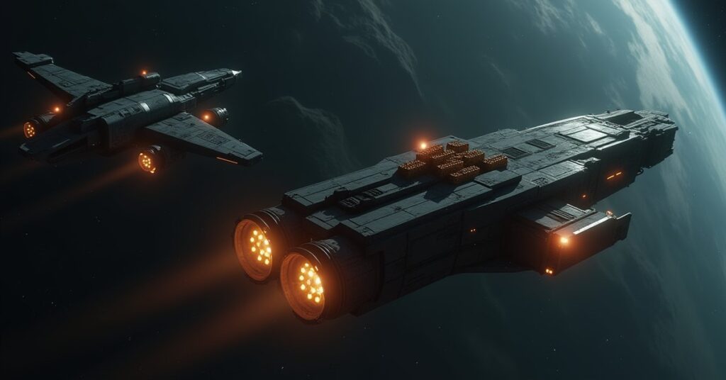 A Suliban ship delivering dilithium crates to a Tal Shiar warbird in Star Trek Fleet Command